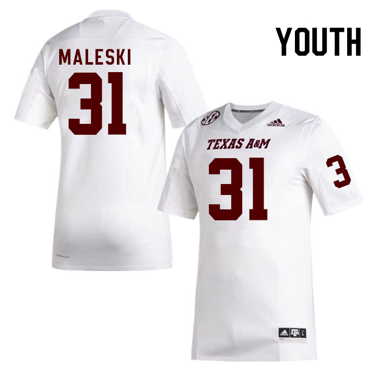Youth #31 Andrew Maleski Texas A&M Aggies College Football Jerseys Stitched Sale-White - Click Image to Close